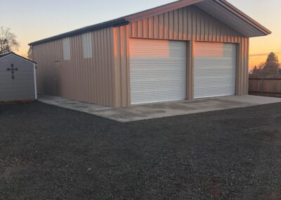 30x40x12 Tan Garage Building White Roll Up Doors
